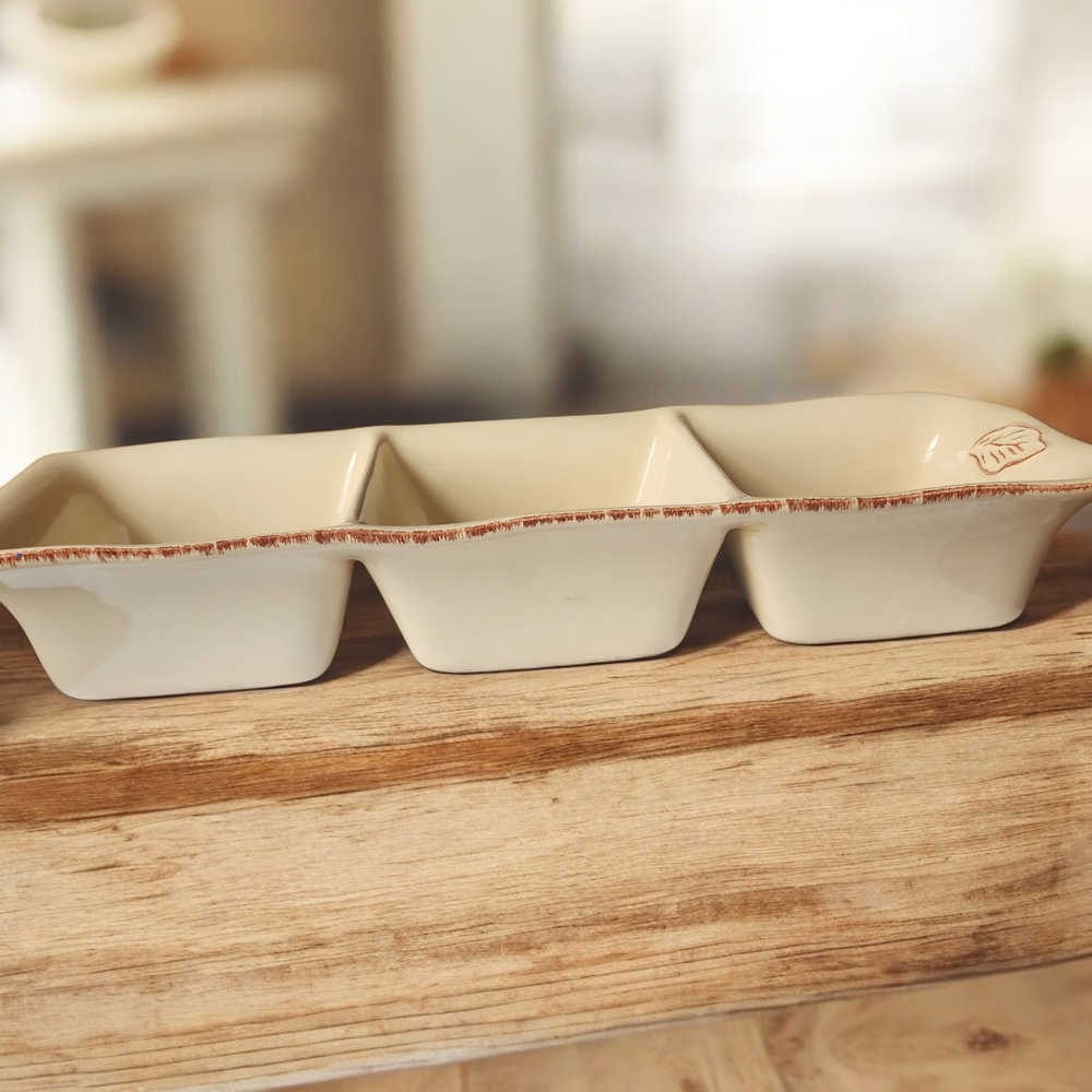 Tastefully Simple Ceramic 3 Section Dip Dish- Hostess Collection